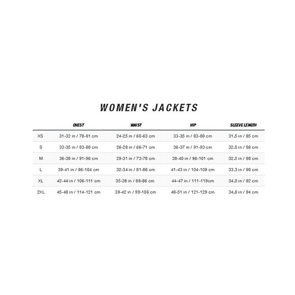 North face women's jacket size chart online