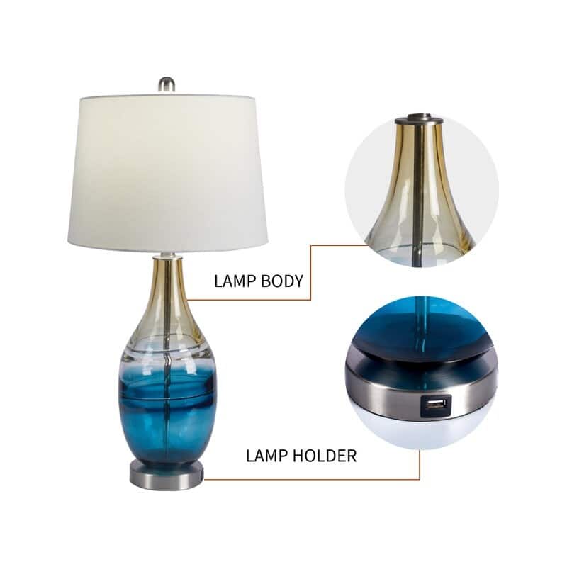 27.37" Blue Table Lamp Set with USB (Set of 2)