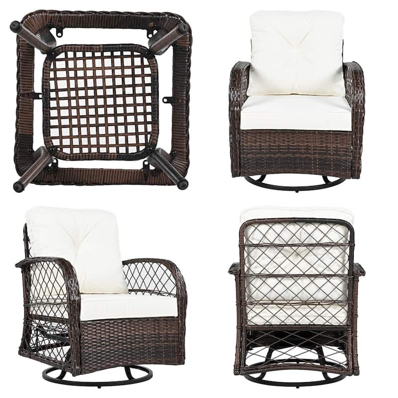 3 Piece Rattan Chair Table Set with 2 Rocking Chairs and Table
