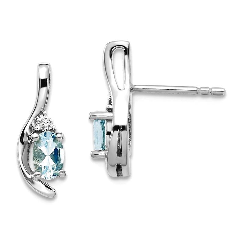Curata 14k White Gold Natural Gemstone Diamond Teardrop Earrings - 14x5mm - Aquamarine