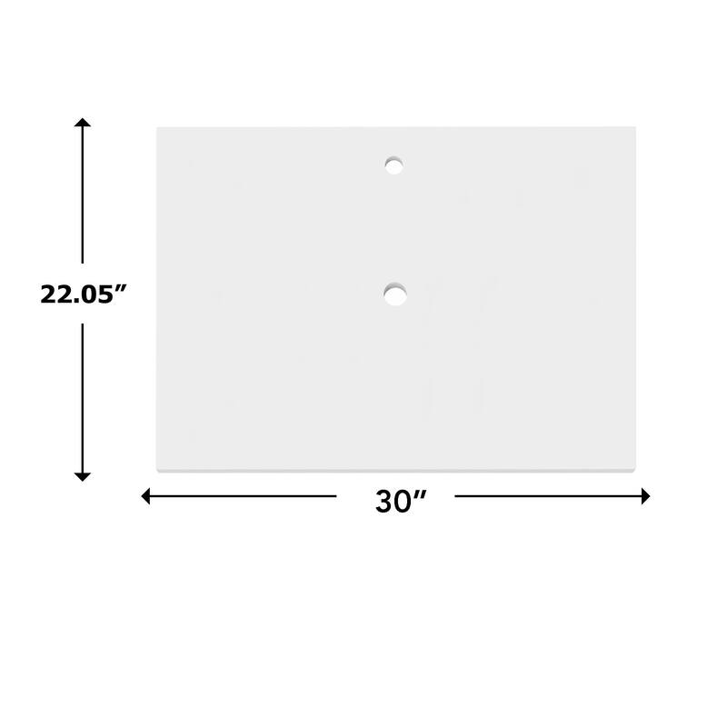 Thin Modern White Solid Surface Vanity Countertop - Sizes 24", 30", 36", 48", 60", 72", 84" - 30" x 22"