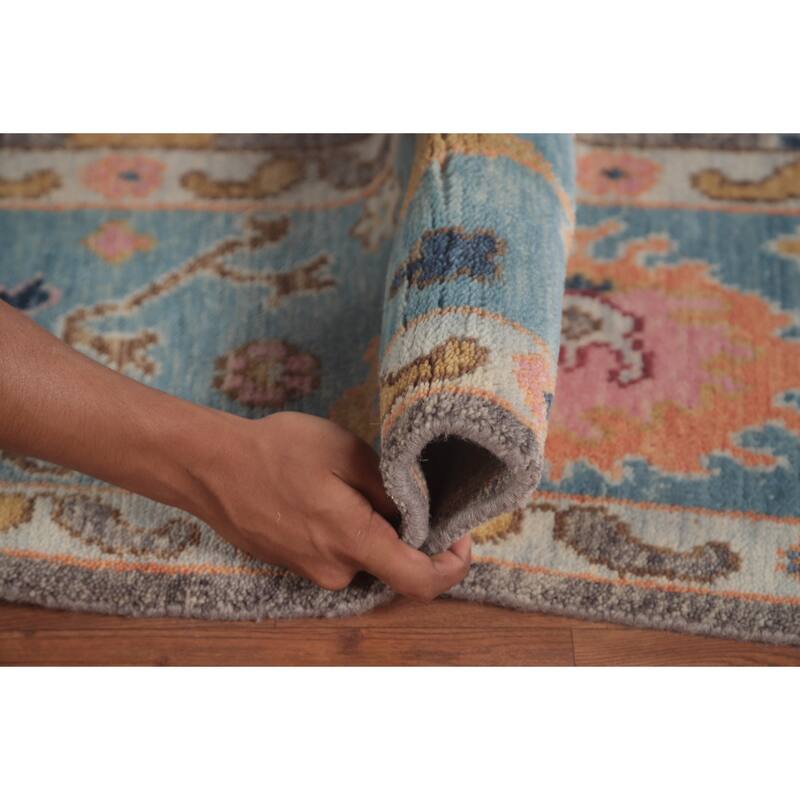 Gray Floral Oushak Area Rug Hand-Knotted Wool Carpet - 8'8"x 11'10"