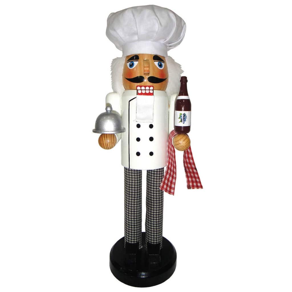 14" White Black Chef With Wine Dinner Tray Christmas Nutcracker
