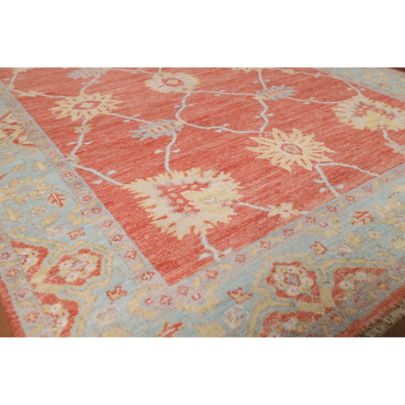 Vegetable Dye Oushak Turkish Rug Oriental Hand-Knotted Wool Carpet - 5'0"x 6'11" - 5'0"x 6'11" - Orange