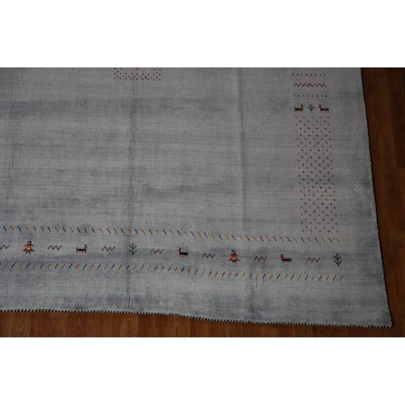 Hand Knotted Oriental 100% Wool Carpet Tribal Tribal Greys & Charcoal Gabbeh Area Rug - 9' 7'' X 8' 2''
