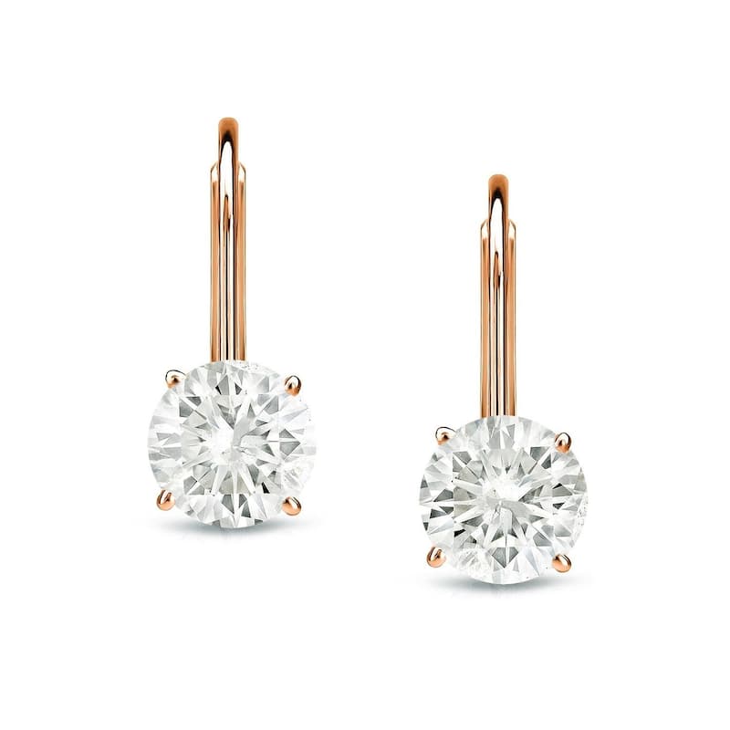 Auriya Round Solitaire Diamond Earrings 1 carat TW 14K Gold (K-L, I1-I2) - 5mm - Rose