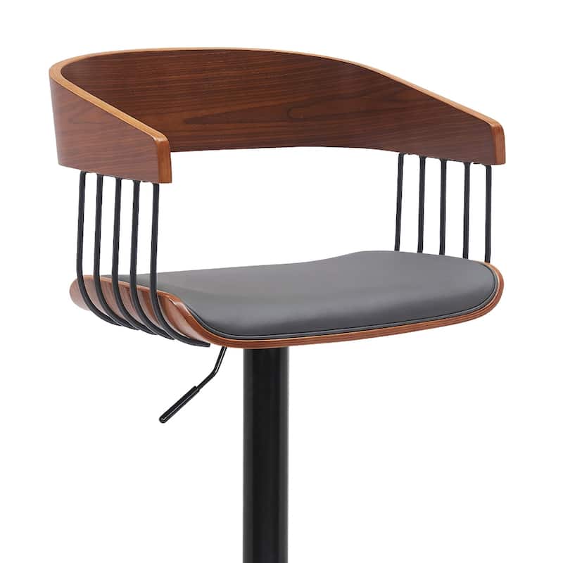 Modern Adjustable Bar Stool with Swivel Faux Leather Upholstery Pedestal Base and Footrest Support - 43.5”H x 19”W x 19.5”D