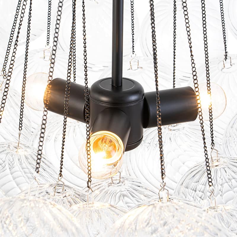 Modern 3-light Clear Ribbed Glass Globe Bubble Chandelier