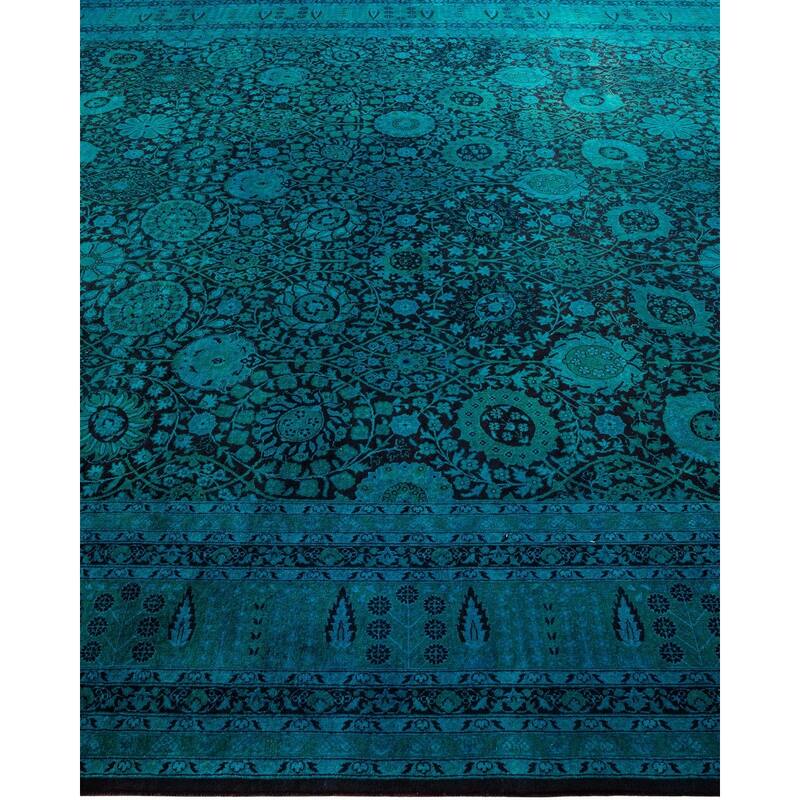 Overton Hand Knotted Wool Vintage Inspired Modern Contemporary Overdyed Blue Area Rug - 10' 1" x 13' 10"