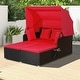 preview thumbnail 5 of 10, Patio Rattan Daybed Outdoor Loveseat Sofa Set with Retractable Canopy