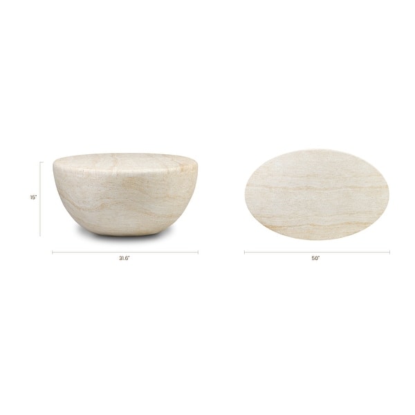 dimension image slide 0 of 2, Poly & Bark Trevi Concrete Oval Coffee Table with Marble Finish