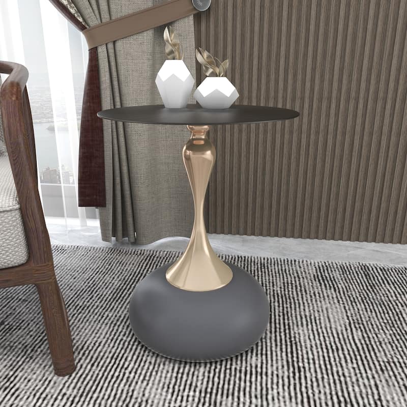 Savoy Modern Sleek Round Stainless-Steel Black Top Side Table with Powder Coated Pedestal Base for Home Office Living Room