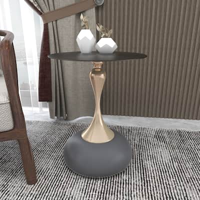 Savoy Modern Sleek Round Stainless-Steel Black Top Side Table with Powder Coated Pedestal Base for Home Office Living Room
