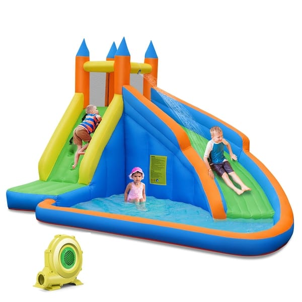 slide 2 of 12, Goplus Inflatable Water Slide Mighty Bounce House Castle Moonwalk - See Details Blue - See Details - Kids