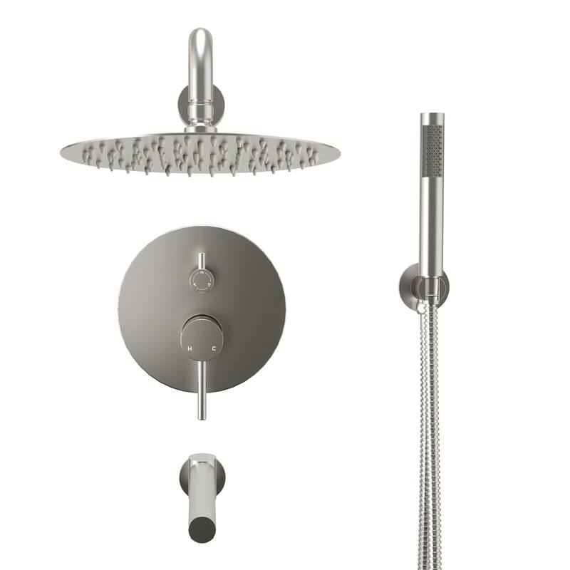 Clihome 10" Wall Rainfall 3 Way Round Shower System With Swivel Bathtub Spout