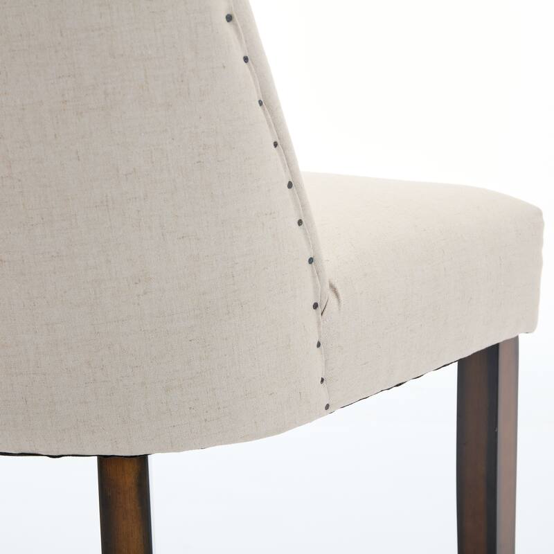 Wooden Dining Chairs Set of 2, Modern Fabric Upholstered Kitchen Side Chairs, Farmhouse Dining Room Chair with Nailhead Trim