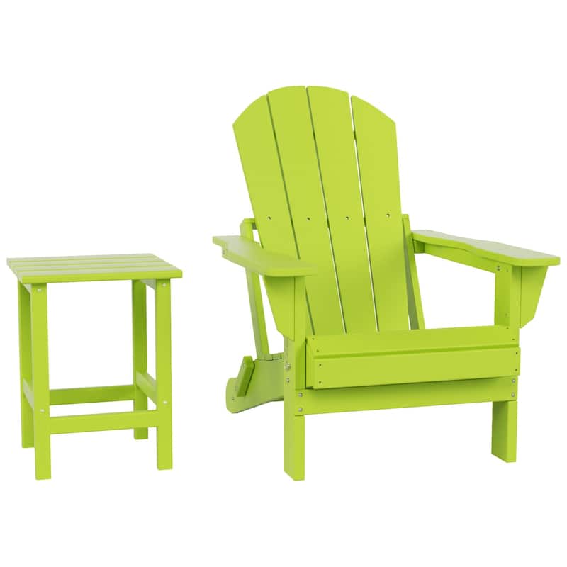 Polytrends Laguna Hdpe All Weather Outdoor Patio Foldable Adirondack Chair With Side Table (2-Piece Set)
