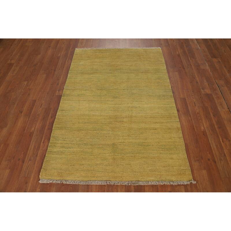 Yellow & Green Gabbeh Oriental Foyer Rug Hand-Knotted Wool Carpet - 3'4"x 4'11"