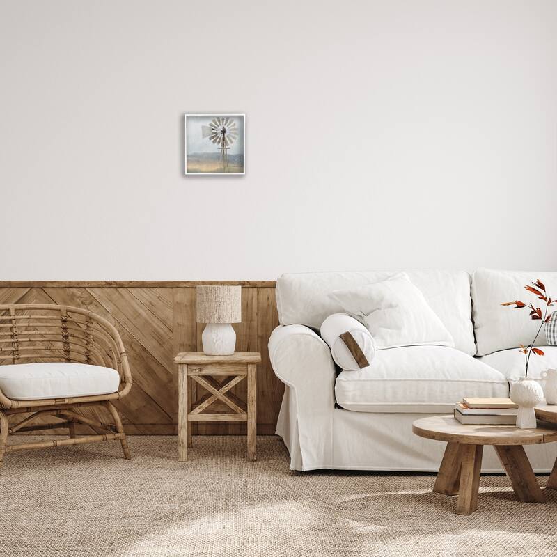 Stupell Neutral Blue Windmill Breeze Farmyard Painting, Framed Giclee, 12 x 1.5 x 12, Made in USA - Multi-color