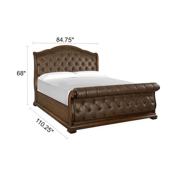dimension image slide 1 of 3, Magnussen Home Durango Willadeene Brown Upholstered Sleigh Bed
