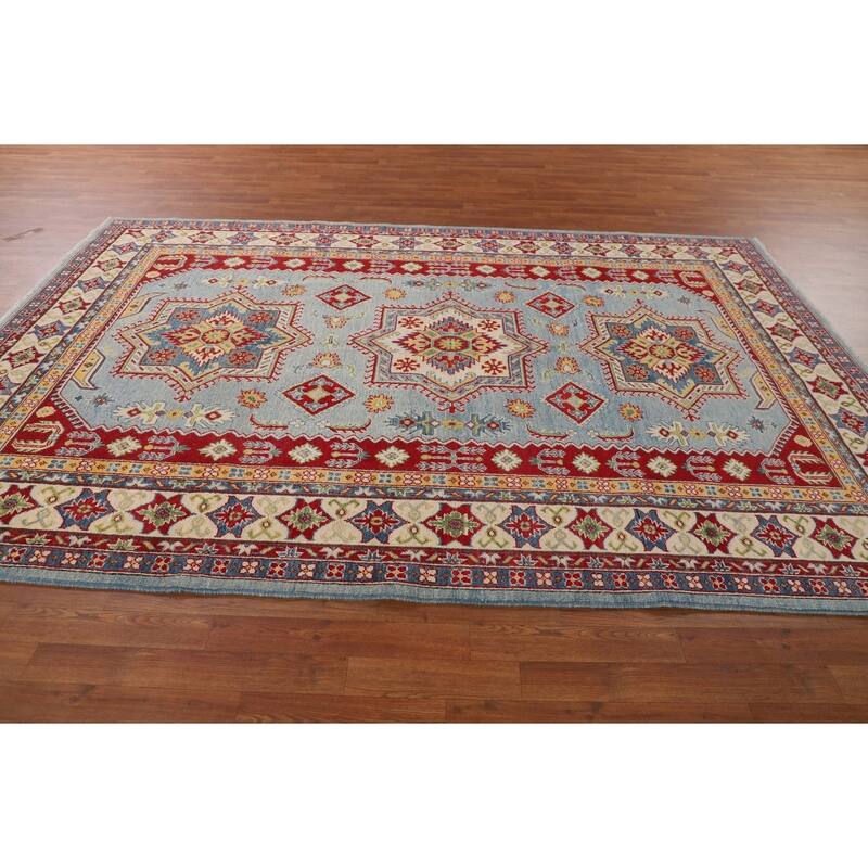 Blue Kazak Oriental Area Rug Hand-Knotted Living Room Wool Carpet - 6'9" x 10'2"