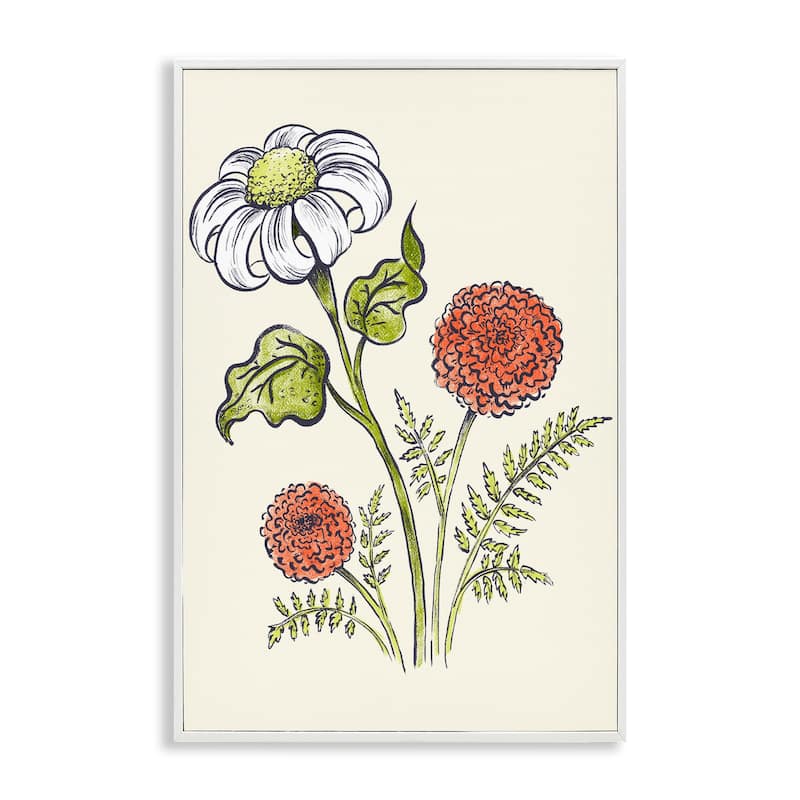 Stupell Vintage Style Garden Blossoms Framed Giclee Art Design By Hannah Moren - 12 x 18 - White