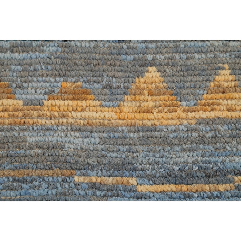 Trellis Blue Moroccan Oriental Runner Rug Hand-Knotted Wool Carpet - 4'0"x 12'3"