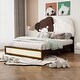 preview thumbnail 1 of 10, Flannel Upholstered Platform Bed with LED Light Strips and Bear Shaped Headboard Full