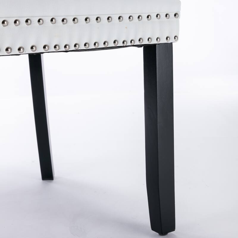 Modern, High-end Tufted Solid Wood PU and Velvet Upholstered Dining Chair with Wood Legs Nailhead Trim 2-Pcs Set