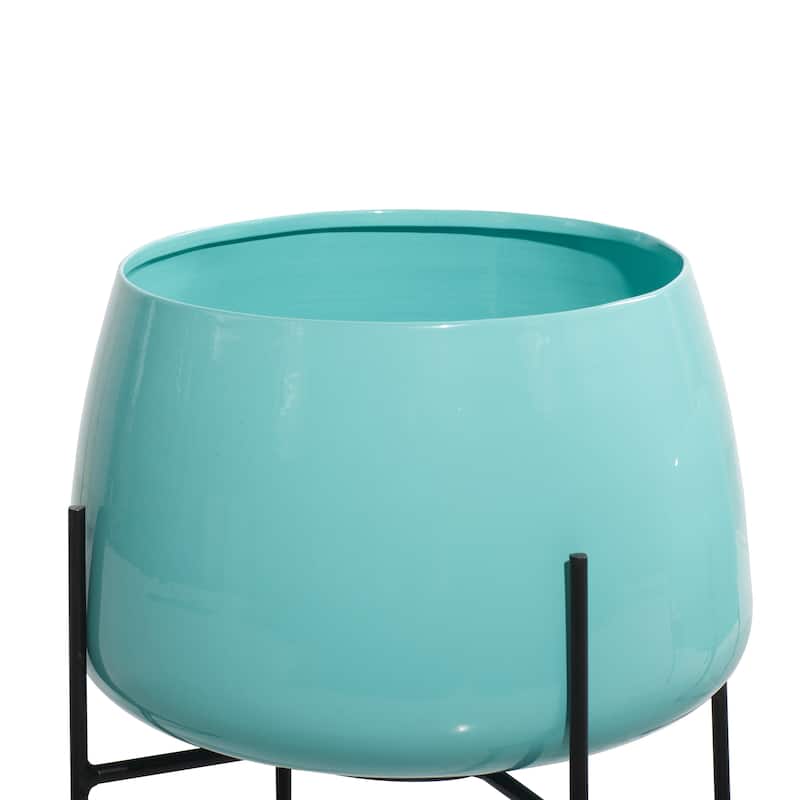 Metal Rounded Dome Indoor Outdoor Planter with Removable Stands - Set of 2 Teal, Yellow, Orange - Roche River Decor
