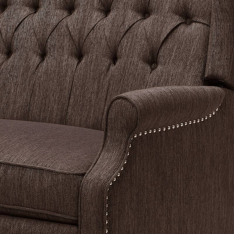 Wingback Lounge Sofa Chair, Tufted Push-Back Recliner with Nailhead Trim & Rolled Arms, Retro Living Room Chair with Wood Legs