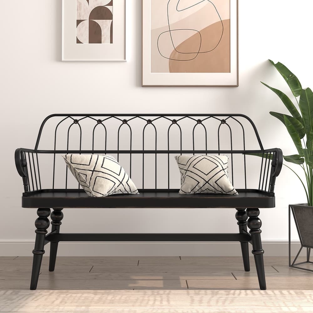 Modern Farmhouse Metal Spindle Back Bench
