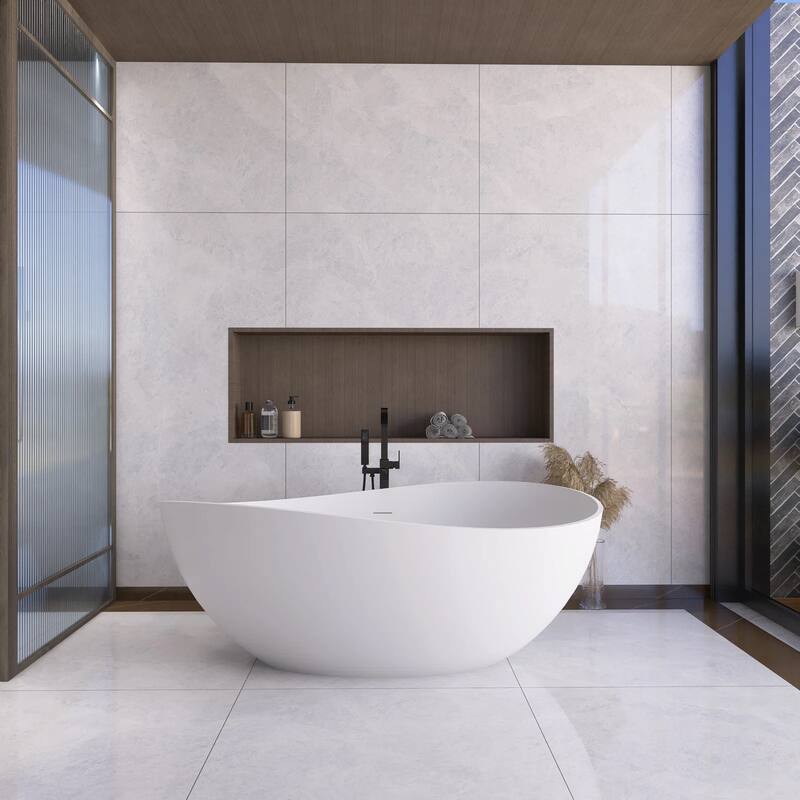 63 in. x 37.4 in. Solid Surface Freestanding Flatbottom Soaking Bathtub