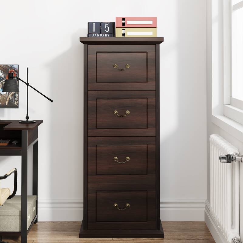 Wood File Cabinet, Tall Filing Storage Printer Stand for A4/Letter/Legal Size, Home Office Document Accent Cabinet