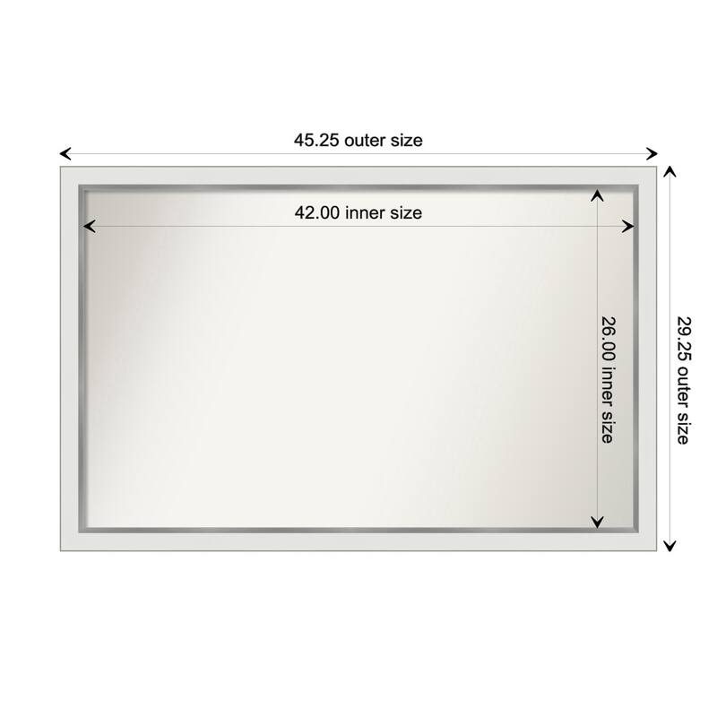 Eva White Silver Narrow Framed Non-Beveled Custom Wall Mirror, Bathroom Vanity Mirror - Outer Size: 45.25 x 29.25