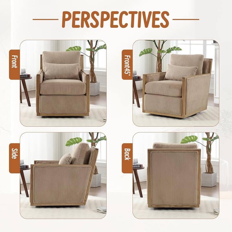 Roomfitters Corduroy Swivel Barrel Accent Chair, 360 Lounge Club Chair for Living Room, Bedroom or Office
