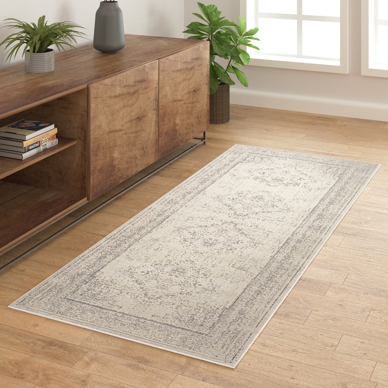 Alis Transitional Medallion Gray Washable Indoor Area Rug by Sevita - 2' x 5'