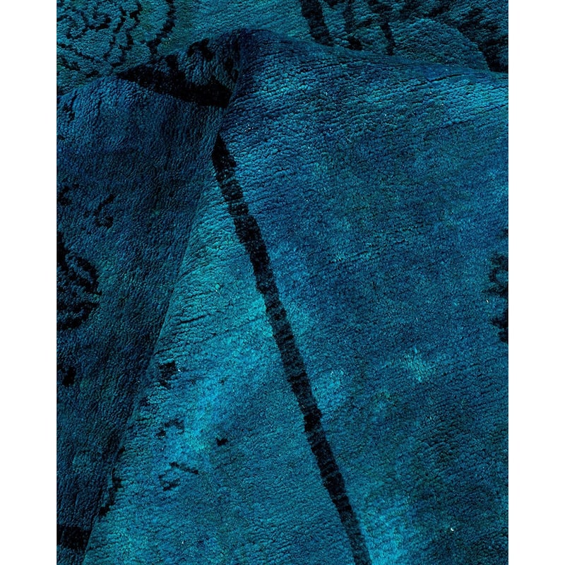 Overton Hand Knotted Wool Vintage Inspired Modern Contemporary Overdyed Blue Area Rug - 9' 2" x 11' 1"