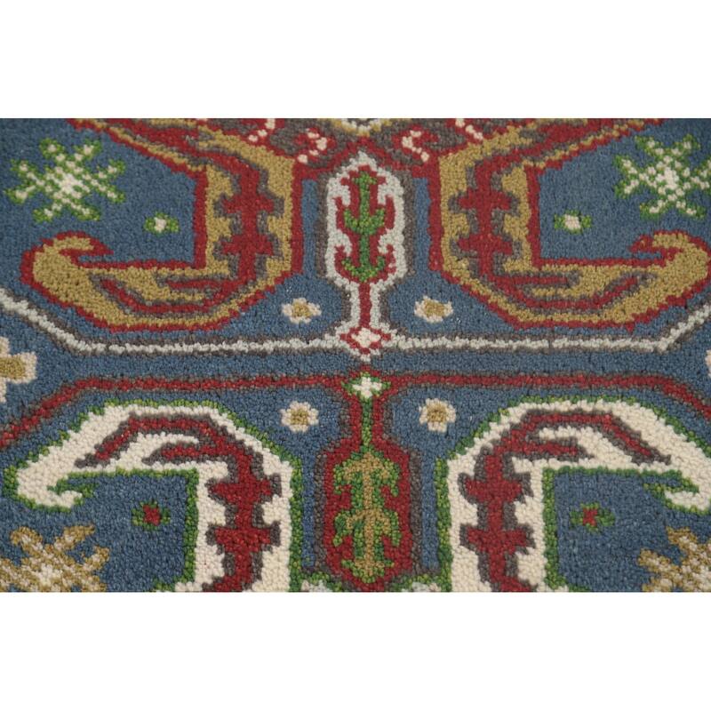 Geometric Blue Kazak Oriental Runner Rug Handmade Wool Carpet - 2'7"x 10'1"