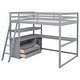 preview thumbnail 5 of 7, Full Size High Loft Bed Wood Bedframe with Desk, 2 Drawers & Shelves