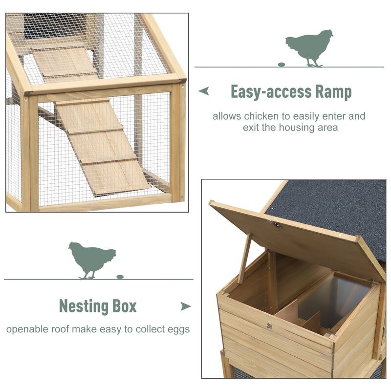 PawHut 69" Outdoor Wooden Chicken Coop Hen House with Nesting Box and Run