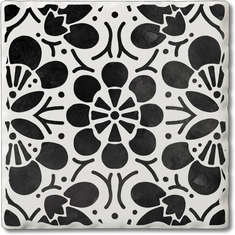 Black Flowers 4 Pack Single Absorbent Stone Coaster with Protective Cork Backing Made in The USA 4" Square, Easily Wipes Clean - Multi