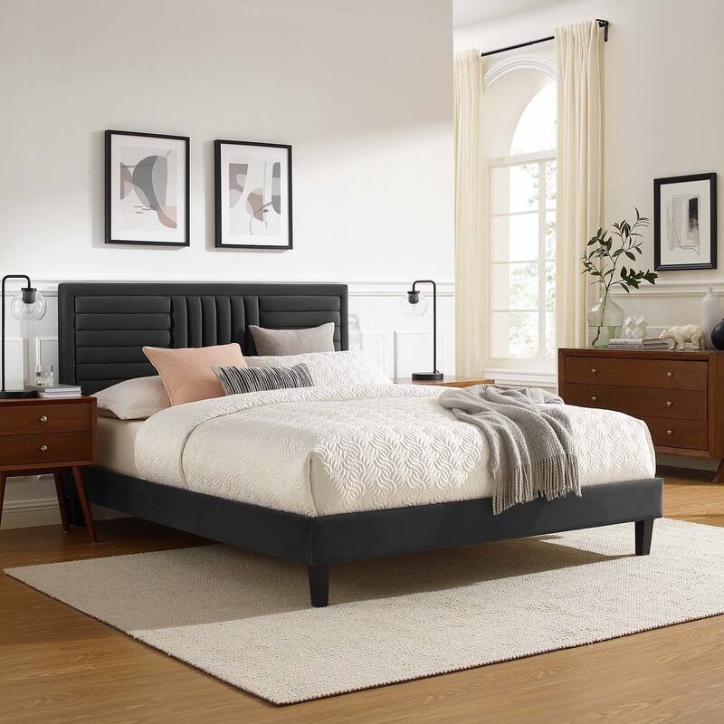 Sofia Channel Tufted Performance Velvet Queen Platform Bed