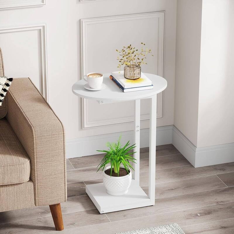 Small Side Table End Table, C-Shaped Wood Coffee Table