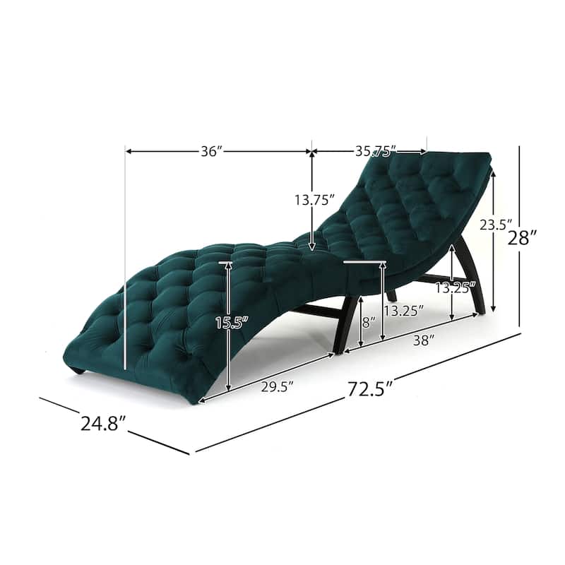 Roomfitters Tufted Velvet Chaise Lounge, Modern Recliner with Arched Back and Wooden Legs