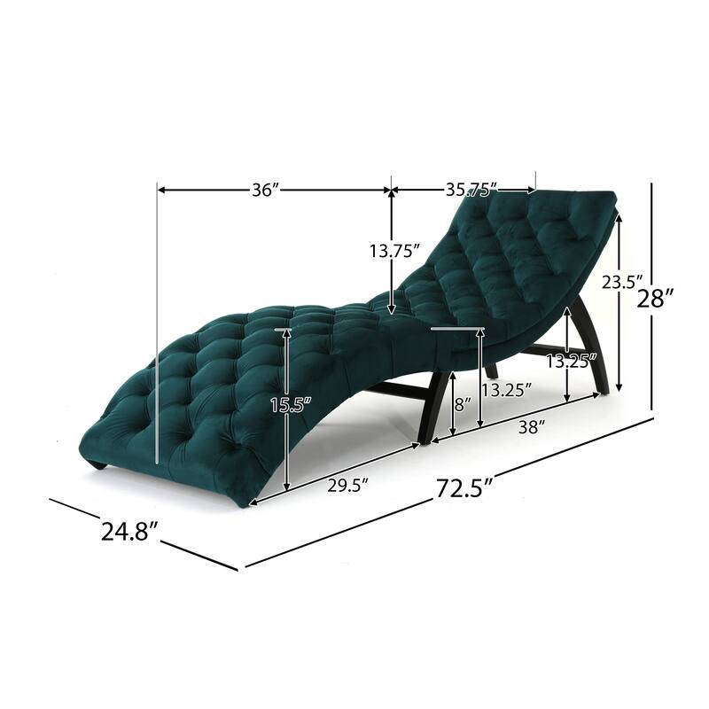 Teal Modern 72.5" Upholstered Button Tufted Chaise Lounge Chair with Wood Legs for Living Room