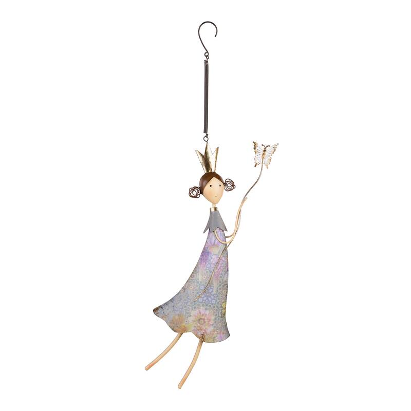 27 in. Metal Hand Painted Fairies with Bugs Hanging Decor, Set of 2