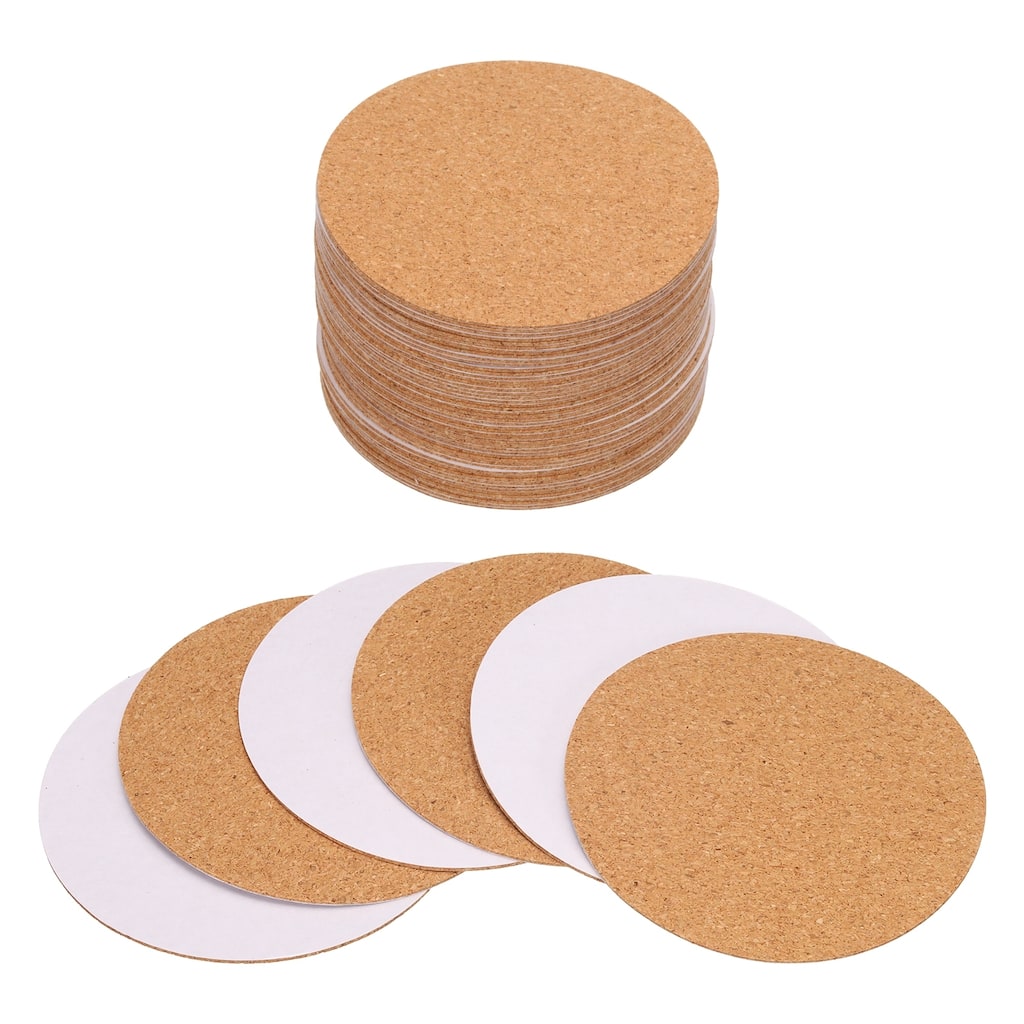 50pcs Self Adhesive Cork Coasters Cork Mats Cork, Circle - Wood