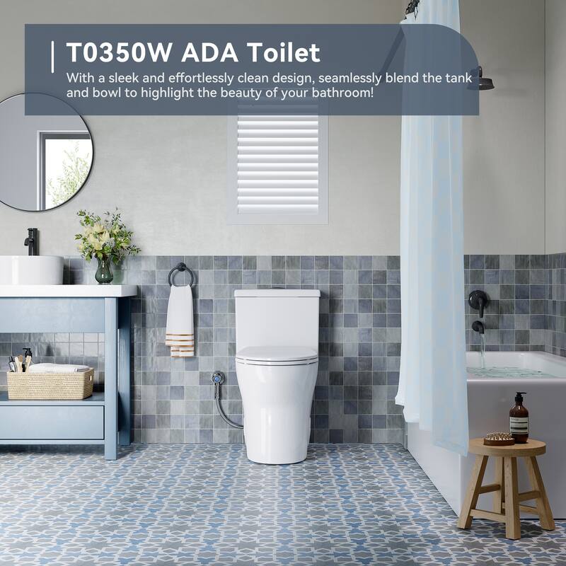 HOROW 1 Piece Dual Flush Elongated ADA Height Toilet White 0.8 1.28 GPF 1000g Flush High Quality Fill Valve
