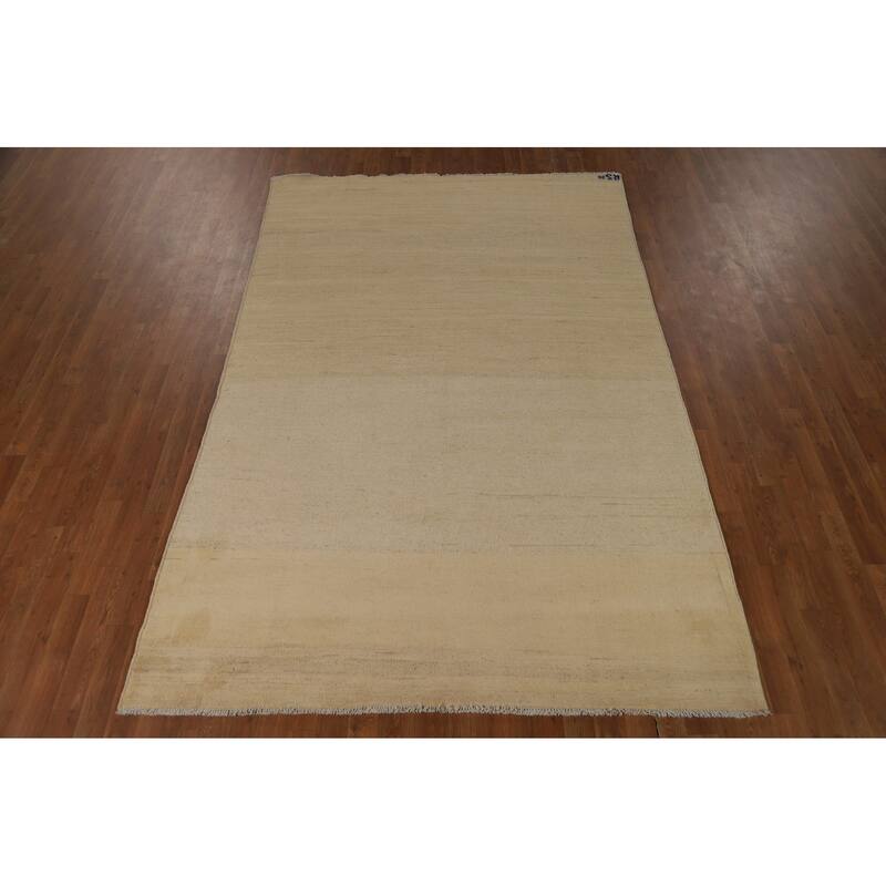 Modern Beige Gold Muted Gabbeh Oriental Area Rug Handmade Wool Carpet - 5'10"x 8'10"